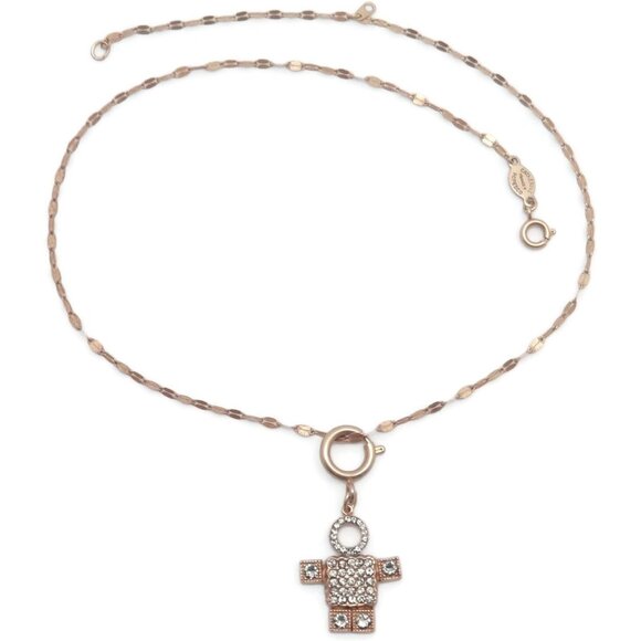 Catherine Popesco Dark Grey Crystal Gold Plated Stick Man Pendant Necklace NWT - Picture 2 of 4